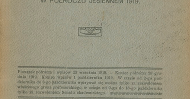 Spis wykładów Uniwersytetu Poznańskiego w półroczu jesiennym 1919 r., Poznań 1919, ze zb. cyryl.poznan.pl