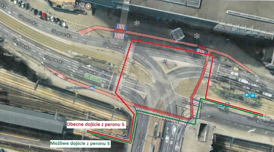 Dojścia na przystanek z dworca Poznań Główny i potencjalne, nowe przejście dla pieszych, fot. UMP - grafika artykułu