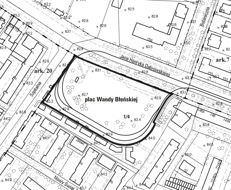 Mapa do projektu uchwały w sprawie zmiany nazwy placu L. Waryńskiego - grafika artykułu