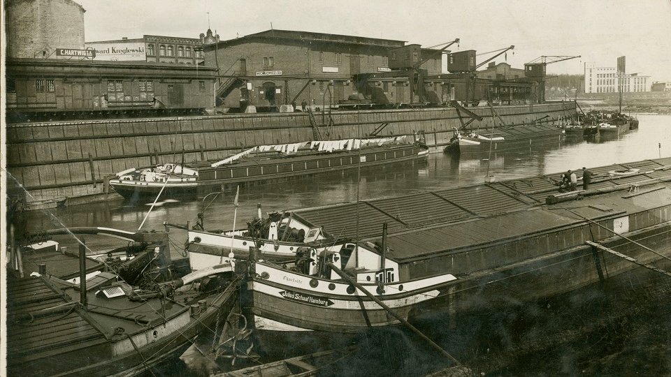 Port rzeczny na Warcie, lata 30. XX wieku, ze zbiorów MKZ
