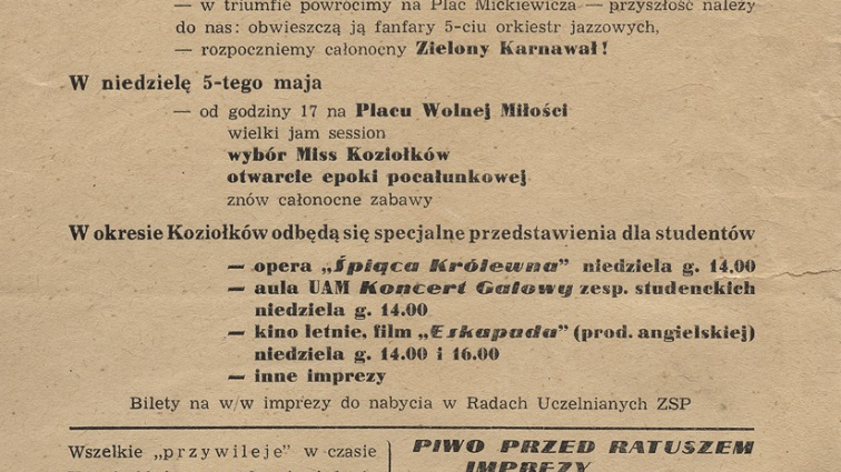 Afisz pierwszych powojennych juwenaliów zorganizowanych w 1957 r., fot. cyryl.poznan.pl