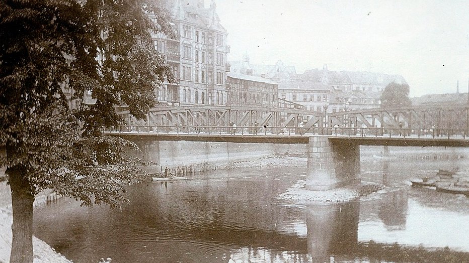 Most Chwaliszewski na zakolu Warty około 1911 roku