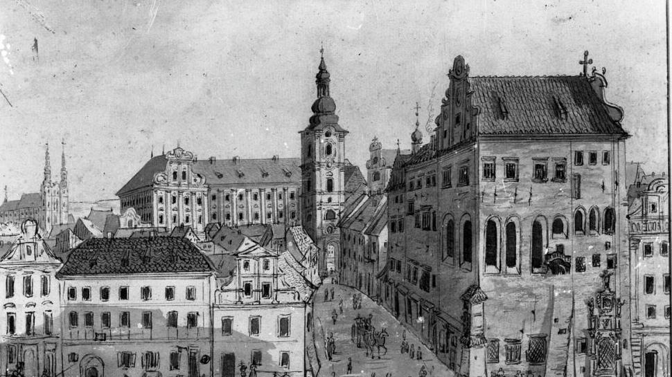 Widok na pałac Górków i kolegium jezuickie, ryc. Ze zb. Muzeum Narodowego w Poznaniu - grafika artykułu