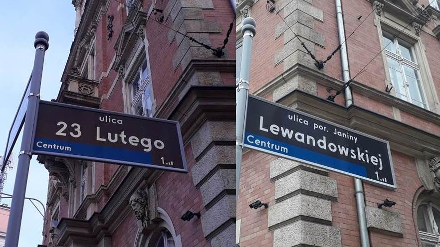 ul. 23 Lutego obecnie nosi nazwę ul. por. Janiny Lewandowskiej