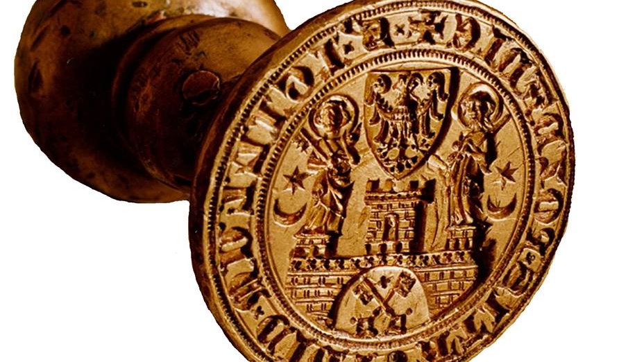 Na zdjęciu: Tłok pieczętny miasta Poznania z herbem, ok. poł. XIV w., ze zb. Archiwum Państwowe w Poznaniu