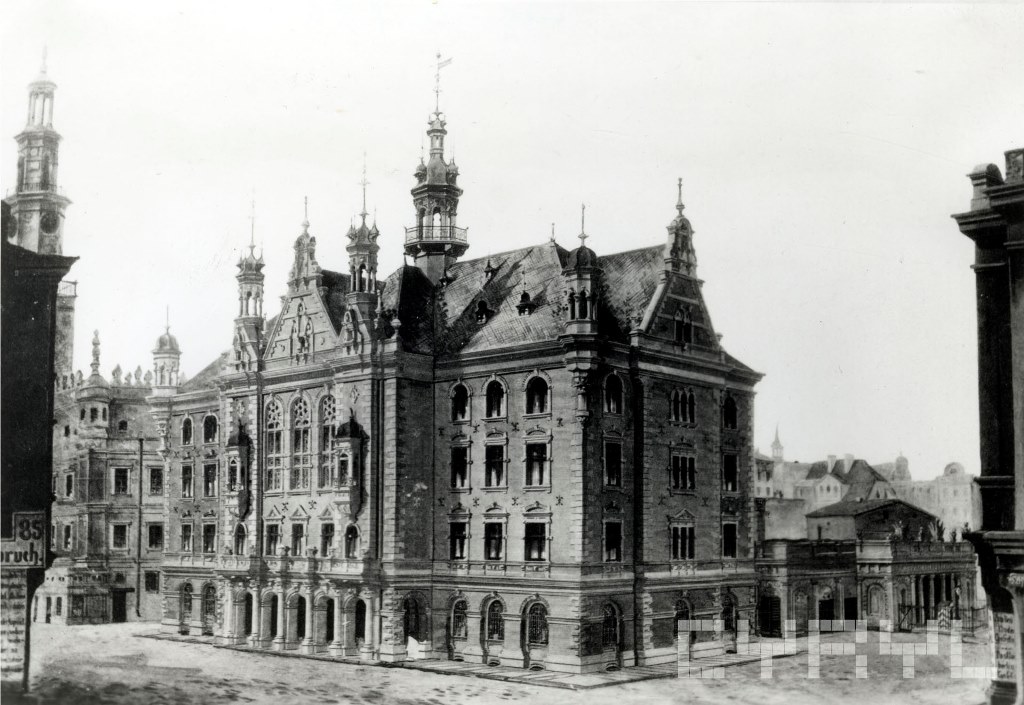 Nowy Ratusz na Starym Rynku od północnego zachodu na pocztówce z około 1900 roku, repr.: K. Kucharska, źródło MKZ/cyryl.poznan.pl - grafika artykułu