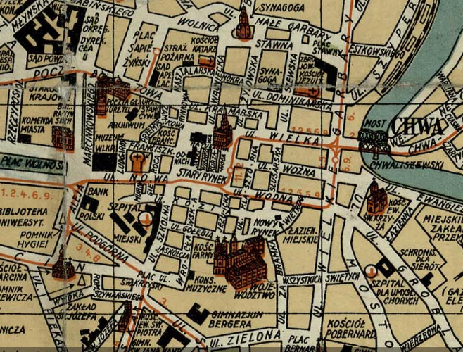 Fragment planu Poznania z l. 30 XX wieku. Źródło: cyryl.poznan.pl; własność: Archiwum Państwowe w Poznaniu - grafika artykułu
