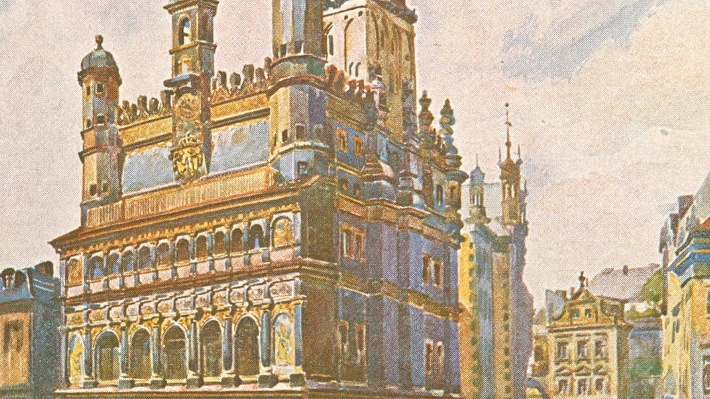 Ratusz, akwarela Wiktora Gosienieckiego