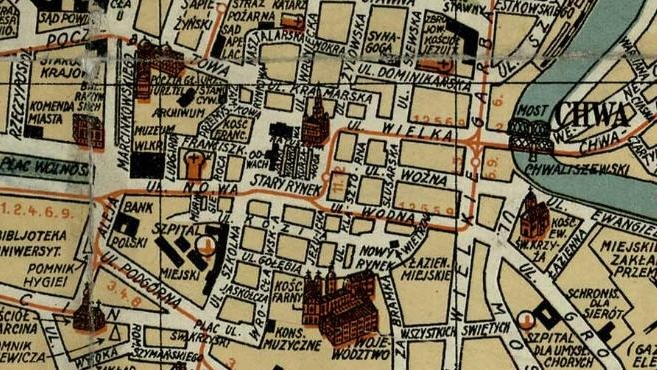 Fragment planu Poznania z l. 30 XX wieku. Źródło: cyryl.poznan.pl; własność: Archiwum Państwowe w Poznaniu
