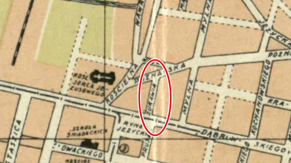 Fragment Planu Stołecznego Miasta Poznania z 1929 r. z nazwą ulicy Żurawiej (we współczesnej pisowni); właściciel: Archiwum Państwowe Poznań, źródło: cyryl.poznan.pl