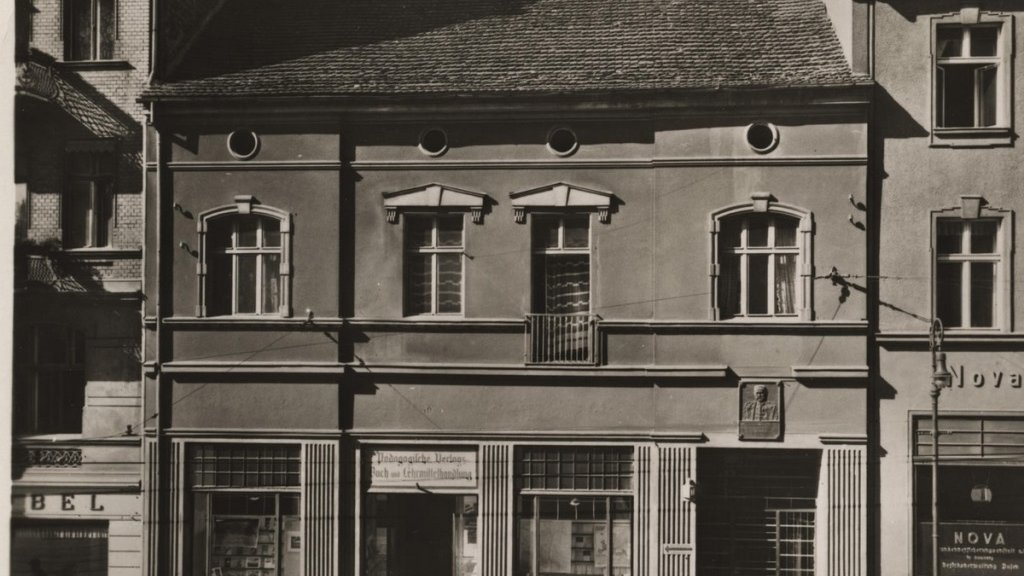 Niemiecka pocztówka propagandowa z okresu II wojny światowej przedstawiająca miejsce urodzenia feldmarszałka Paula von Hindenburga, obecnie ul. Podgórna, fot. W. Rickweil, źródło: cyryl.poznan.pl