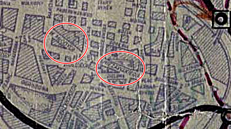 Plan stołecznego miasta Poznania (Oddział Pomiarów Zarządu Miasta) z 1945 r. z nazwami ulic Walki Młodych i Świeżawskiego na dwóch odcinkach dzisiejszej ulicy Podgórnej.