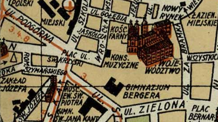 Plan Poznania z 1930 r. autorstwa M. Maćkowiaka, prezentujący przebieg ulicy Podgórnej i środkowego jej fragmentu będącego wówczas częścią ulicy Wrocławskiej