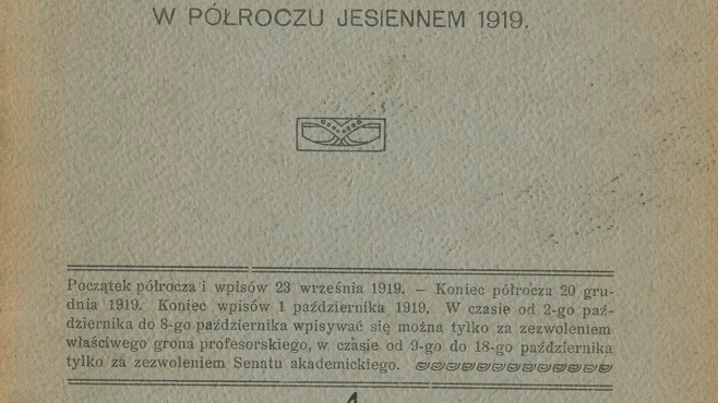 Spis wykładów Uniwersytetu Poznańskiego w półroczu jesiennym 1919 r., Poznań 1919, ze zb. cyryl.poznan.pl