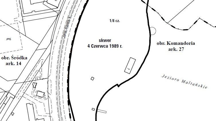 Proponowane granice skweru 4 Czerwca 1989 r., źródło Biuro Rady Miasta