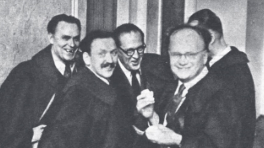 Stanisław Hejmowski (pierwszy z prawej) podczas procesów poznańskich, fot. z archiwum IPN Poznań