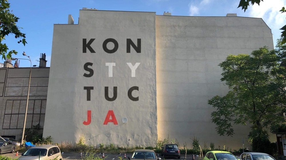 Wizualizacja muralu KONSTYTUCJA w proponowanym miejscu, u zbiegu ulic 27 Grudnia i Ratajczaka, Renata Borusińska i Piotr Kunowski