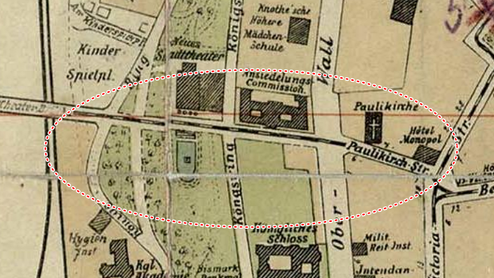 Fragment planu "Neuster Plan der Provinzial-, Haupt-, u. Residenzstadt Posen" z 1917 r. (wydawca W. Decker&Co. Posen), właściciel: Archiwum Państwowe w Poznaniu, źródło: cyryl.poznan.pl