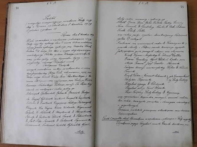 Protokół z inauguracyjnego posiedzenia pierwszej polskiej Rady Miasta Poznania, 8 IV 1919 r., ze zb. APP. - grafika artykułu