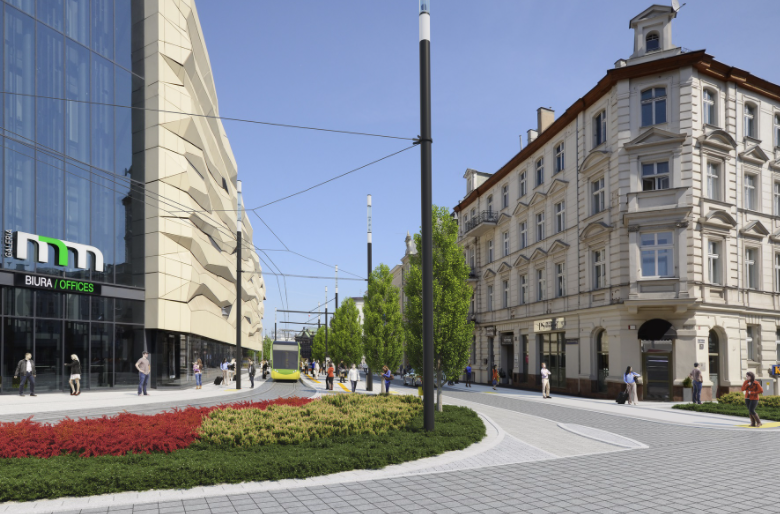 Poglądowa wizualizacja skrzyżowania ul. Św. Marcin z Al. Marcinkowskiego po przebudowie, fot. Miasto Poznań - grafika artykułu