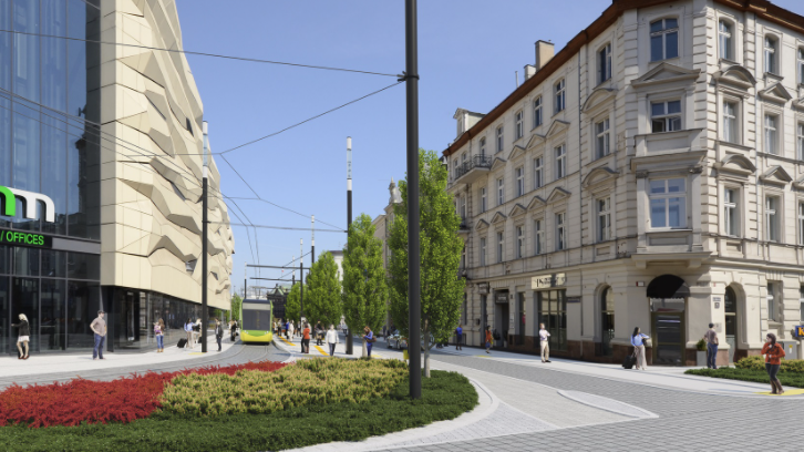 Poglądowa wizualizacja skrzyżowania ul. Św. Marcin z Al. Marcinkowskiego po przebudowie, fot. Miasto Poznań