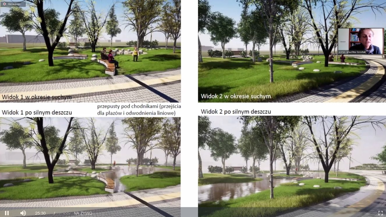 Wygląd nowego zbiornika w Parku Rataje przy różnym poziomie wód, fot. UMP