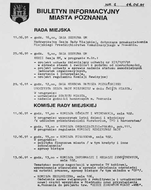 Pierwszy numer Biuletynu z 14.06.1991 r. - grafika artykułu