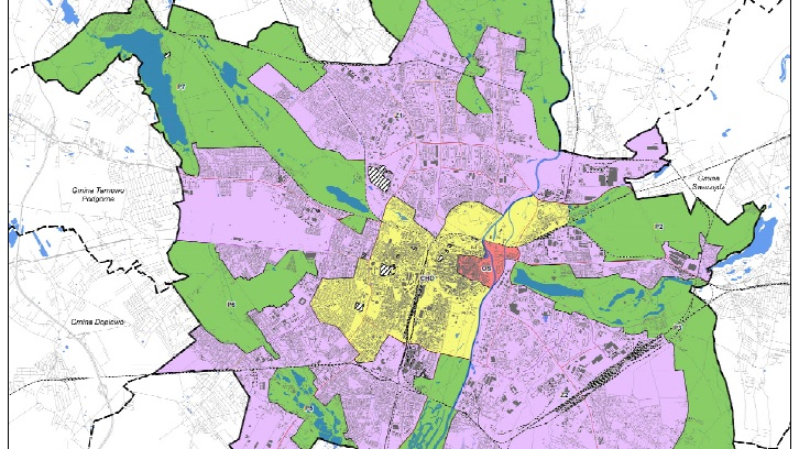 Podział miasta na obszary w ramach uchwały krajobrazowej - projekt, rys. WUiA