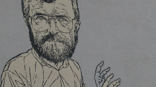 Mural z wierszem i wizerunkiem Stanisława Barańczaka na budynku UAM