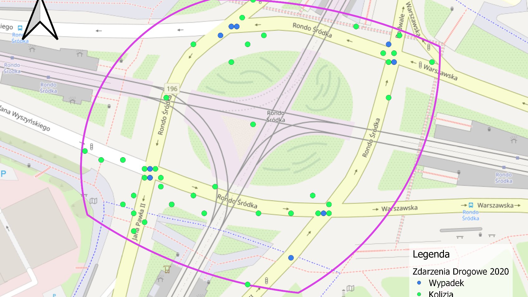 Miejsca zdarzeń drogowych w 2020 roku
