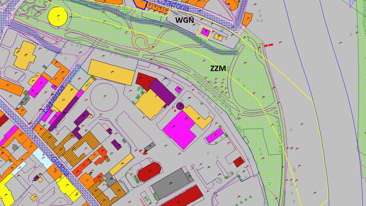 Przebieg muru w starym korycie Warty