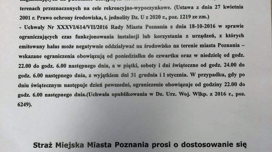 Informacja o przepisach hałasowych