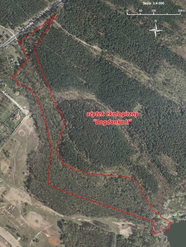 Granice użytku ekologicznego "Bogdanka II", Załącznik do uchwały Nr XXIII/305/VI/2011 RMP z dn. 20.12.2011 r., mapa: ZGiKM GEOPOZ - grafika artykułu
