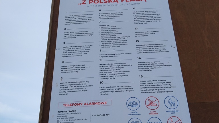 Zasady korzystania z konstrukcji określa 15 punktowy regulamin