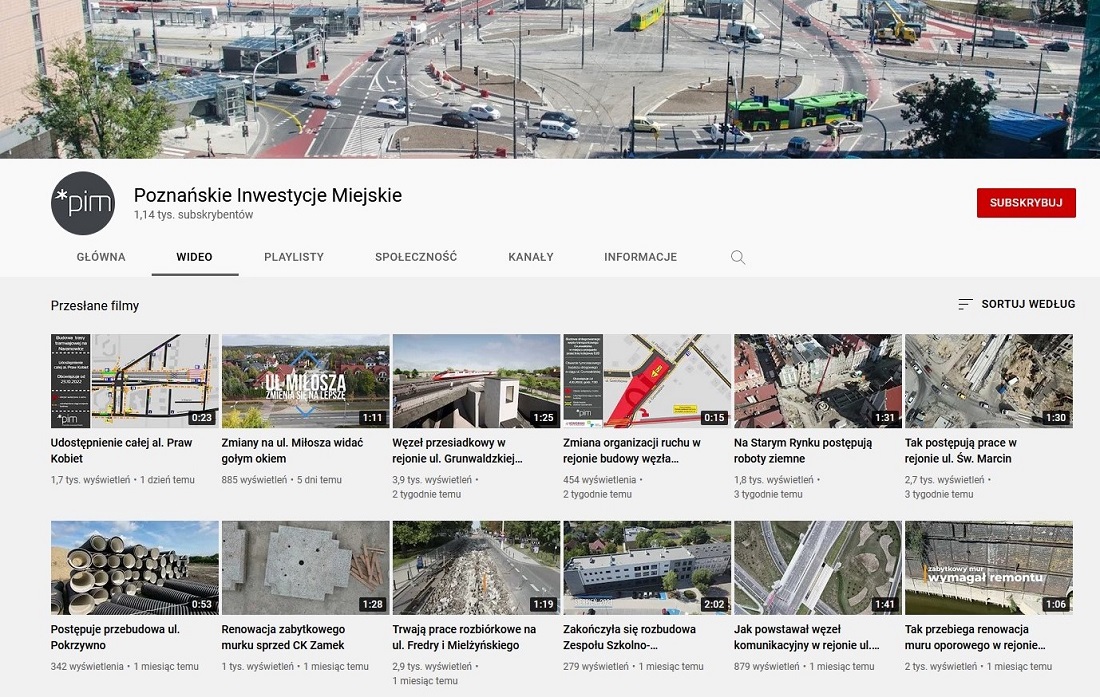 Poznańskie Inwestycje Miejskie na platformie You Tube - grafika artykułu