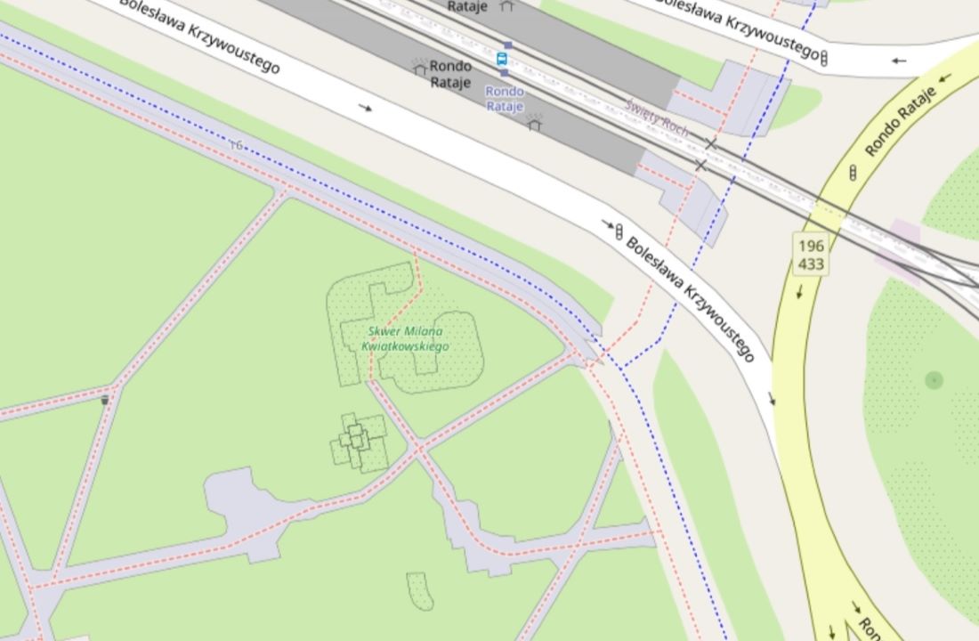 Lokalizacja skweru im. Milana Kwiatkowskiego, źródło: mapa miejska ZGiKM GEOPOZ - grafika artykułu