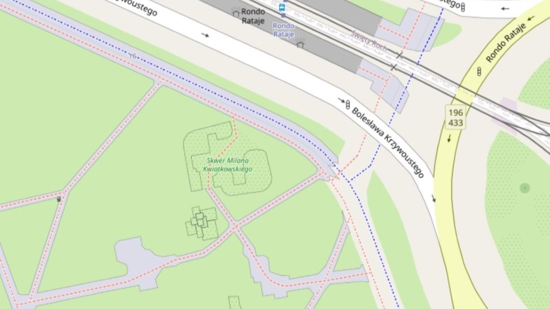 Lokalizacja skweru im. Milana Kwiatkowskiego, źródło: mapa miejska ZGiKM GEOPOZ