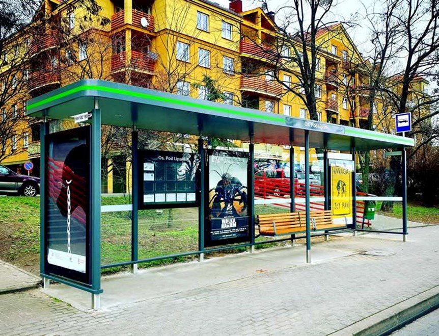 Jedna z nowoczesnych wiat przystankowych w Poznaniu - grafika artykułu