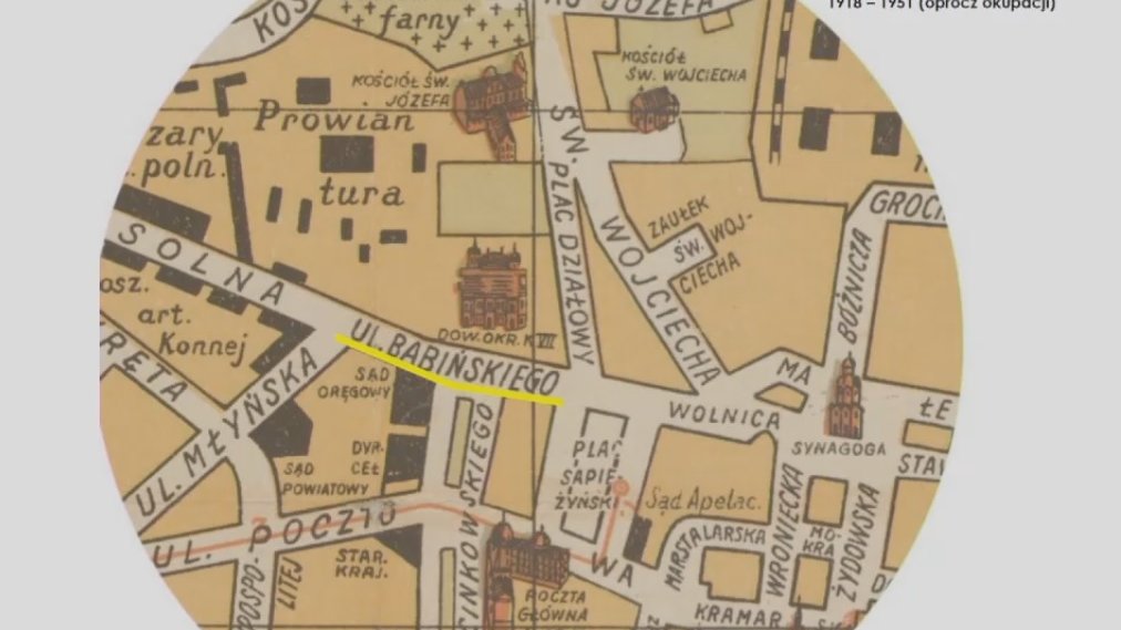 Dawna mapa Poznania z okresu dwudziestolecia międzywojennego z widoczną nazwą ul. Babińskiego w centrum kadru