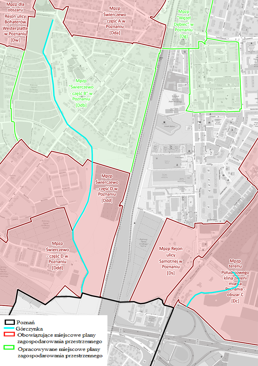 maga geodezyjna z fragmentem Poznania, z zanzaczonymi kolorami szarym, zielonym i czerownyn - grafika artykułu