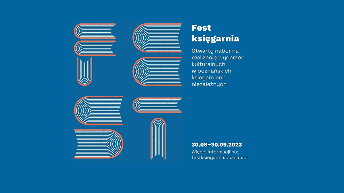 Granatowe tło z napisem "Fest". Napis złożony jest z książek o pomarańczowych okładkach i białych kartkach. - grafika artykułu - grafika artykułu