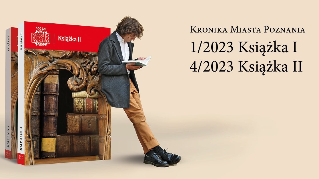 Okładki "Kroniki Miasta Poznania" Oparty o nie czytelnik. Z boku napis "Kronika Miasta Poznania. Książka I i Książka II" - grafika artykułu - grafika artykułu