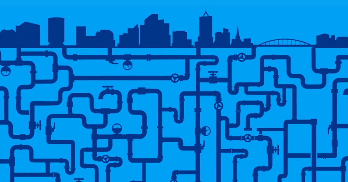 grafika obrazująca układ sieci wodno-kanalizacyjnej pod miastem - grafika artykułu