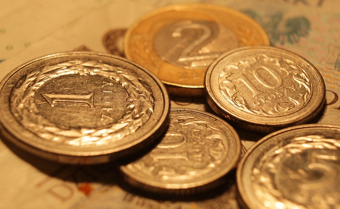 monety o róznych dominałach, pod nimi banknot - grafika artykułu