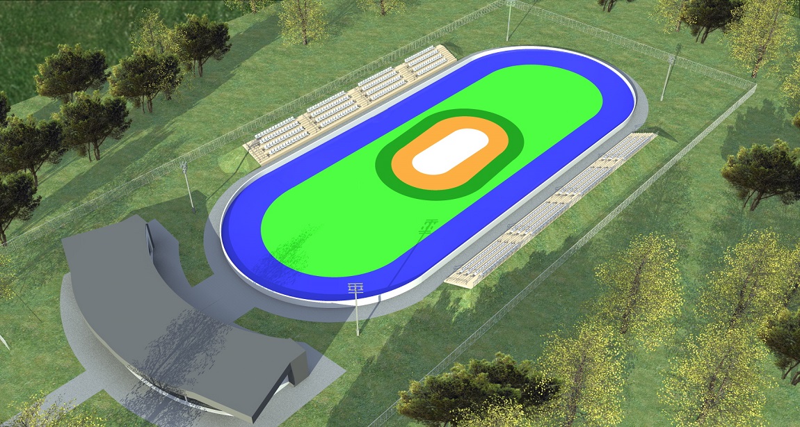 Wizualiacja toru wrotkartskiego wraz z trybunami na terenie zieleni - grafika artykułu