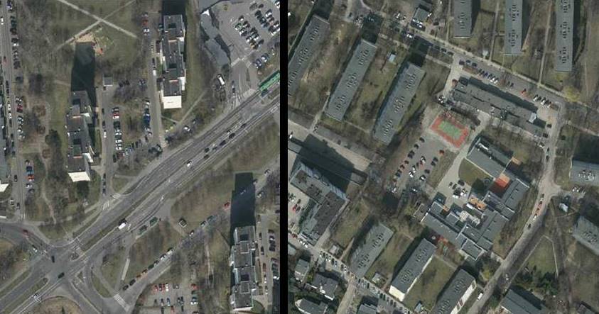 Przybliżone obszary będące przedmiotem interpelacji: z lewej dotyczącej ul. Promienistej, z prawej ul. Rycerskiej, fot. mapa miejska ZGiKM GEOPOZ - grafika artykułu