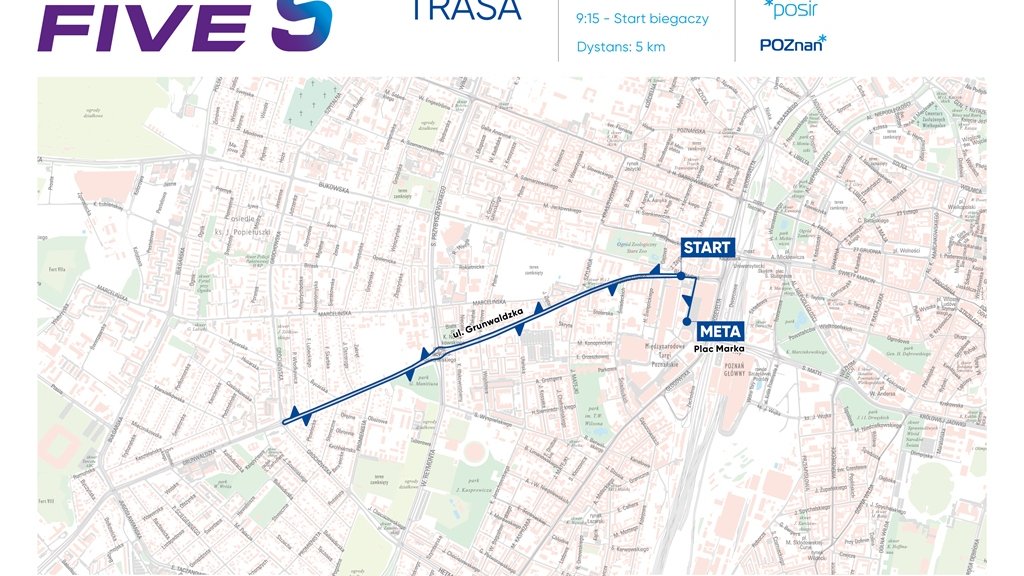 mapa z trasą biegu Poznań Five w 2025 roku