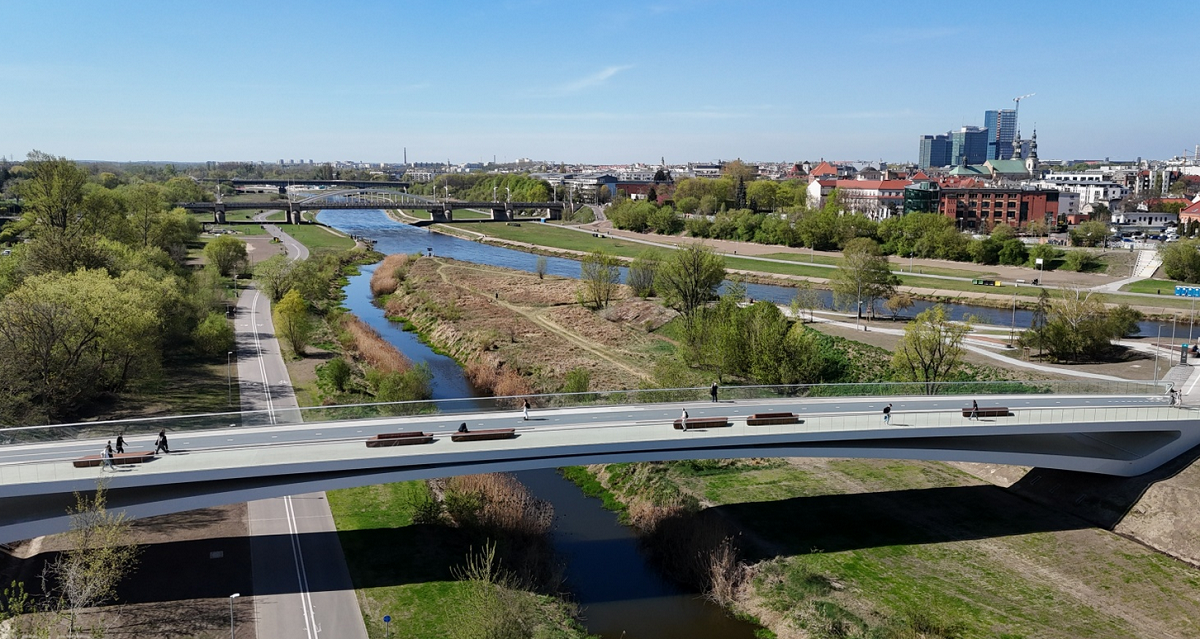 most pieszo rowerowy nad rzeką, widok z lotu ptaka - grafika artykułu