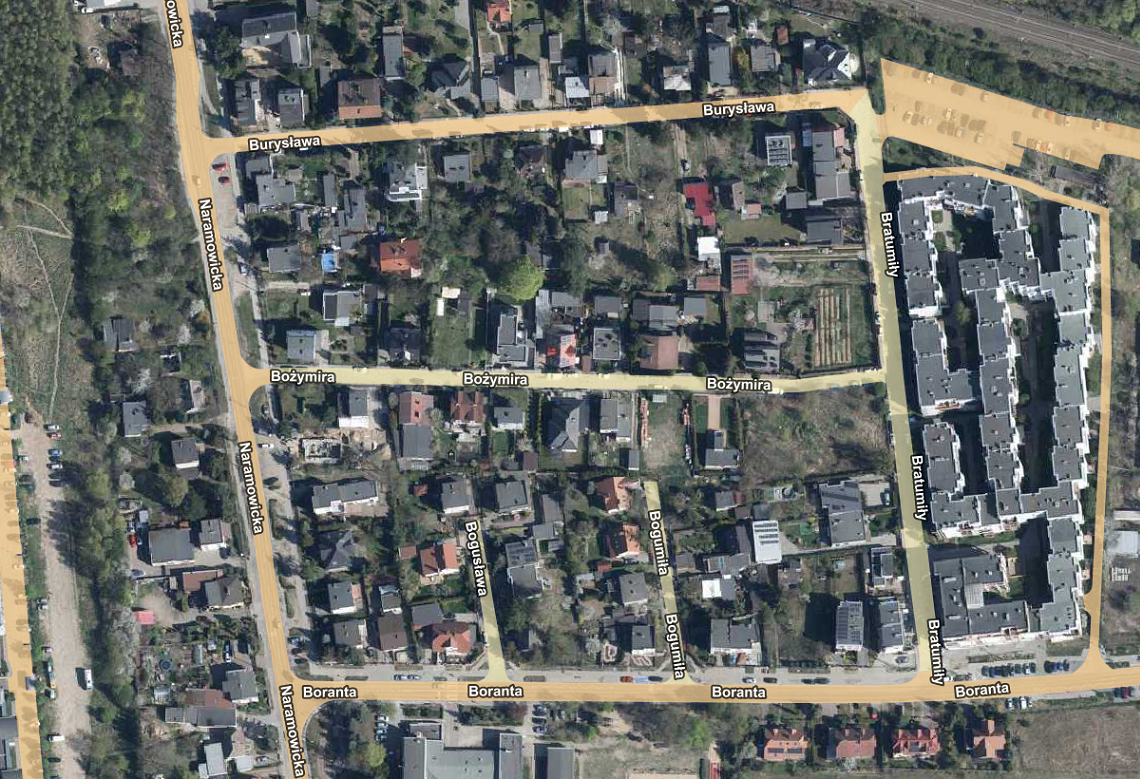 mapa lotnicza z przybliżonym obszarem będącym przedmiotem interpelacji która jest opisana w treści artykułu - grafika artykułu
