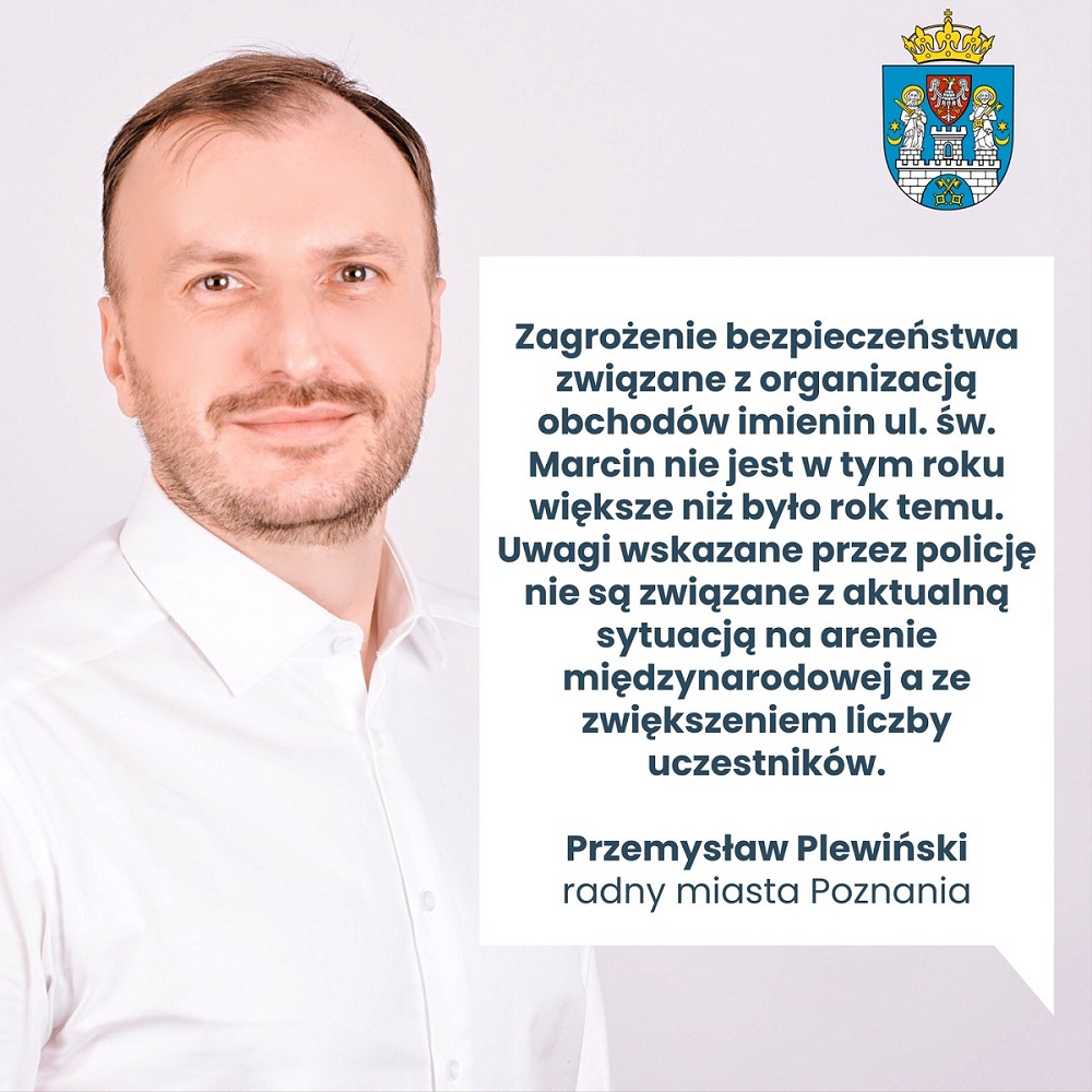 Radny Przemysław Plewiński mężczyzna ok 40 lat obok jego wizerunku fragment jego wypowiedzi szerzej opisanej w treści artykułu - grafika artykułu